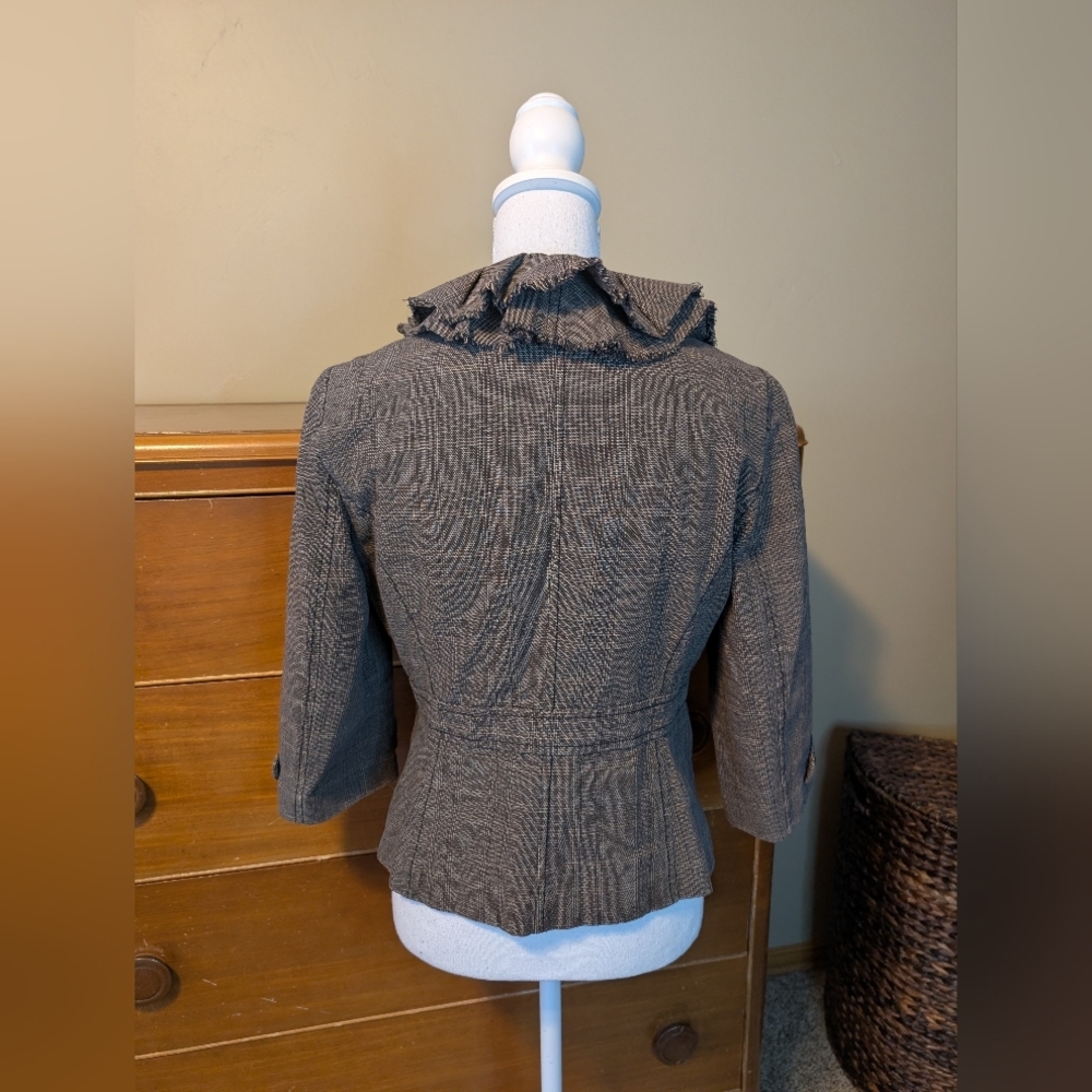 Anne Taylor LOFT Brown Tan Italian Tweed Belted Blazer Jacket SZ 6 - Picture 10 of 14